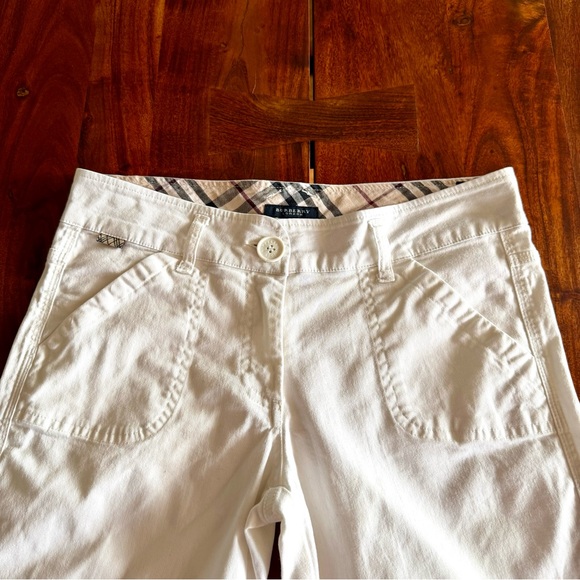 Burberry London White Straight Leg Women's  SZ 8 Cropped Capri Pants Nova Check - Picture 1 of 16